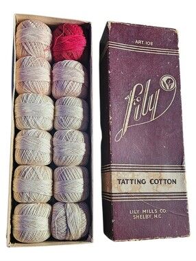 12 Vintage Lily Cotton Tatting Crochet Embroidery Thread In Box